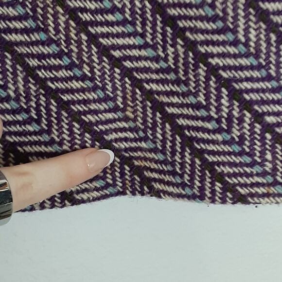 Vintage 60s Wool Mini Skirt Herringbone Tweed Mod A Line Purple Preppy Academia - Picture 4 of 10